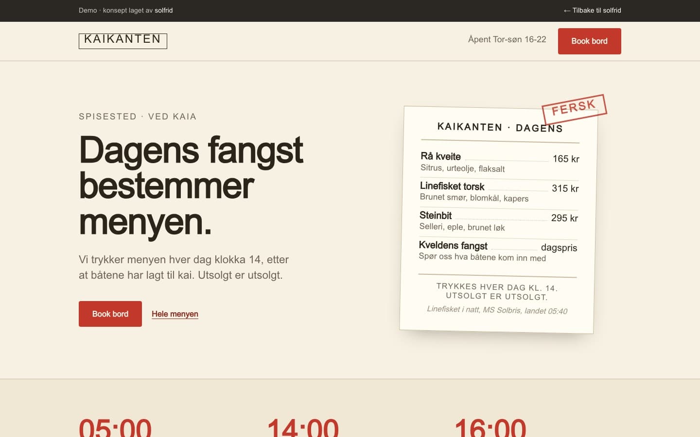 Restaurant ved kaia, uttrykket Dagens.