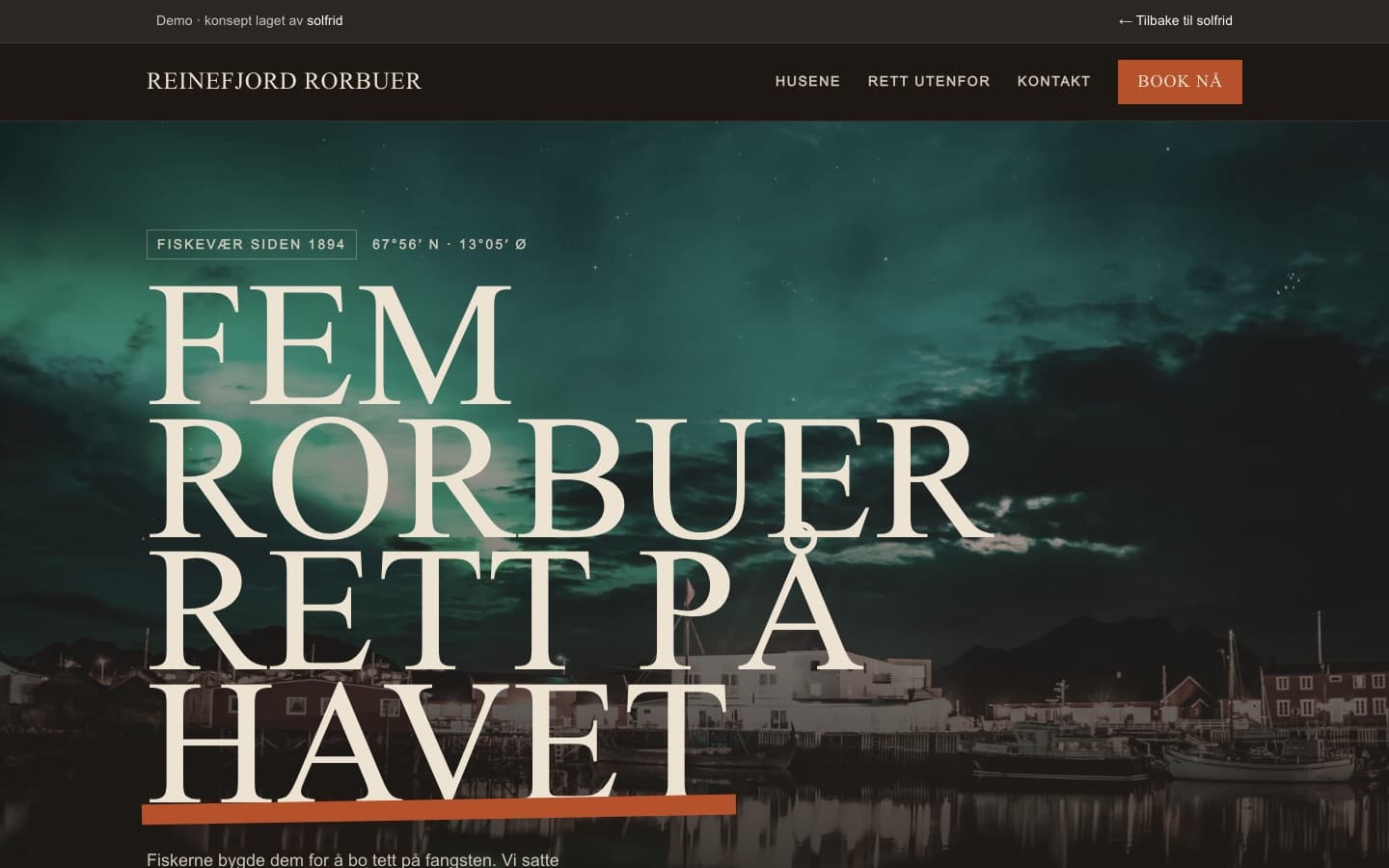 Rorbu ved fjorden, uttrykket Fiskevær.